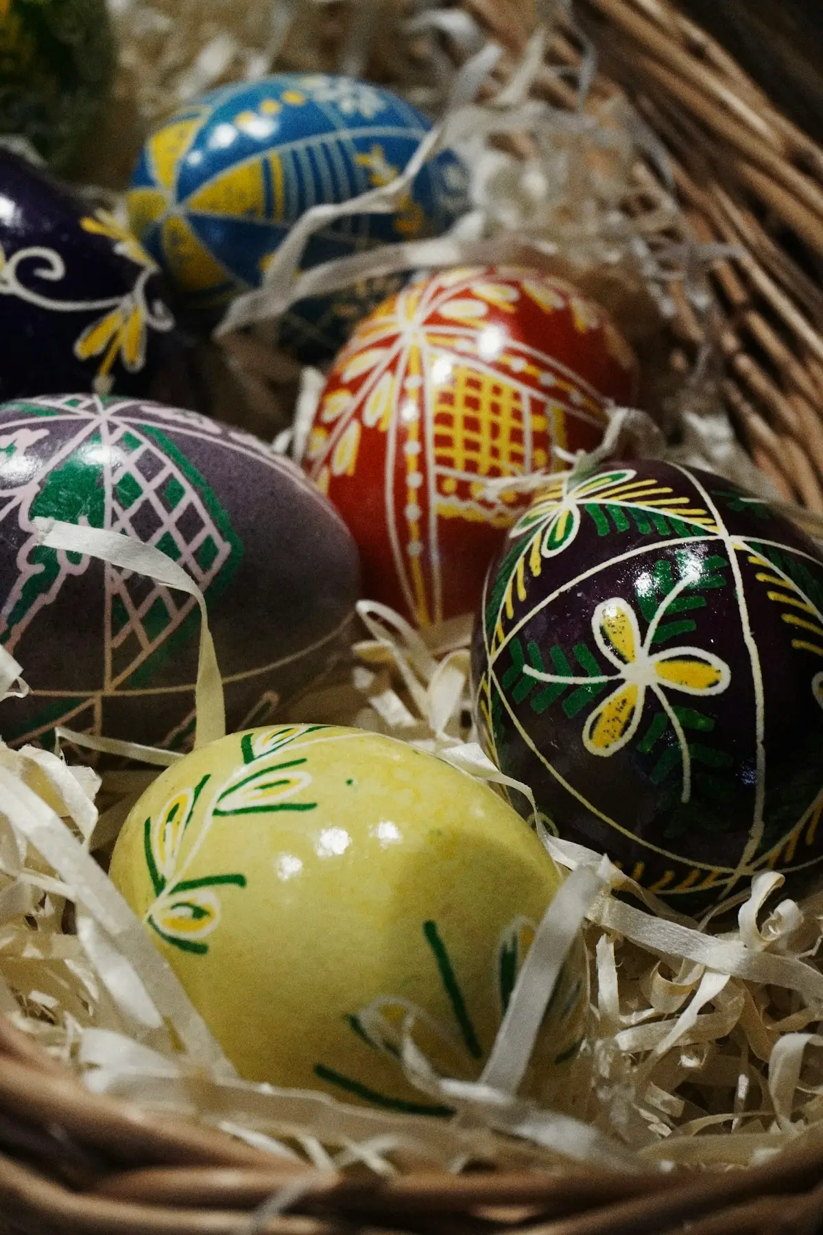 Basket of coloured Easter eggs