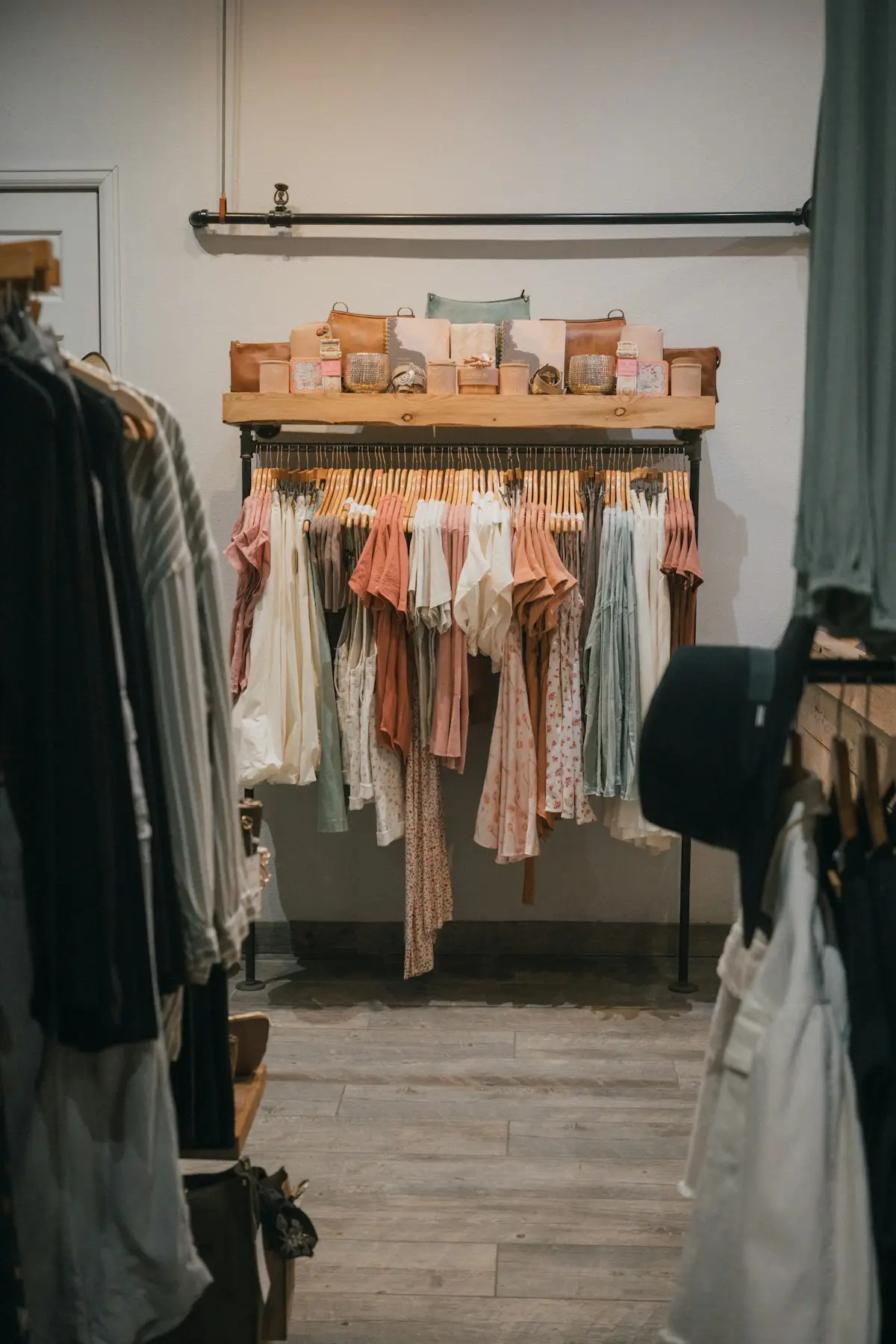 Racks of women's clothing in a boutique