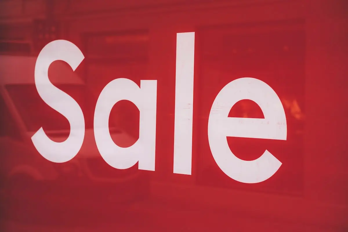 Close-up of a red sale sign
