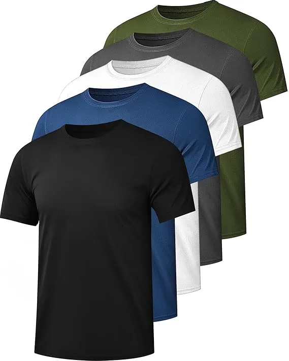 5 Pack Mesh Workout Shirts for Men - Quick Dry Athletic Short Sleeve